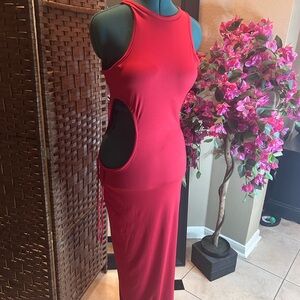 Red soft cutout maxi dress